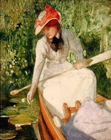 Una tranquilla ragazza della baia in canoa, 1900