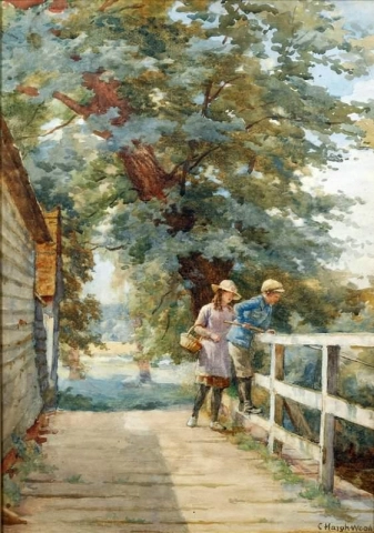 Niños pescando desde un puente