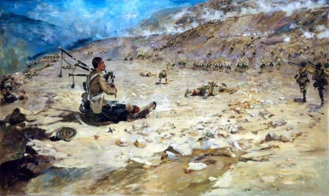 Piper George Findlater Gordon Highlanders gewinnt das Victoria Cross in Dargai 1897–1898
