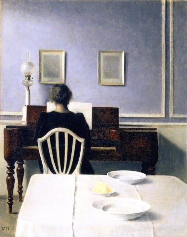 الجزء الداخلي مع امرأة في بيانو ستراندجيد 30 1901