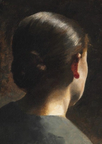 Portret van de zus van de kunstenaar Anna Hammershoi, gezien vanaf de achterkant