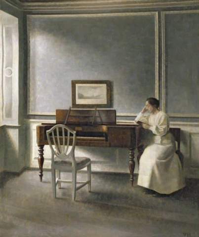 ピアノで読書をする女性 1907