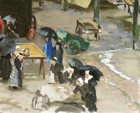 Mercado de Finistere em dia chuvoso, cerca de 1904