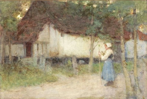 Young Girl Outside A Barn