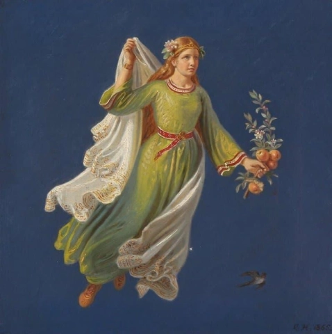 Ein junges Mädchen symbolisiert den Herbst 1865