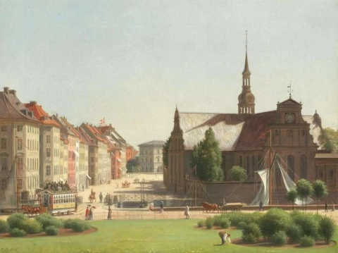 Blick auf Holmes Kirke über Slotsplads von Christiansborg 1866