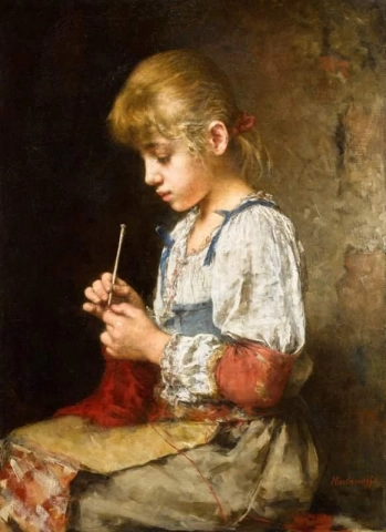 뜨개질을 하는 소녀