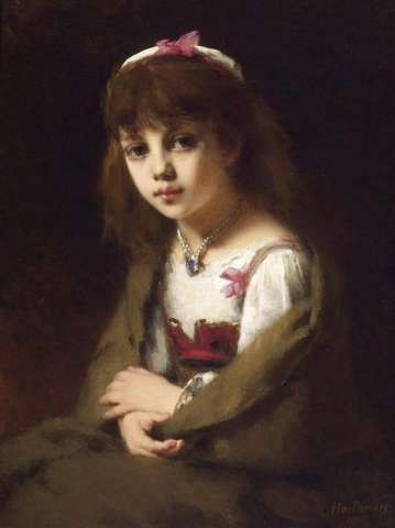 真珠のネックレスを持つ少女 1881