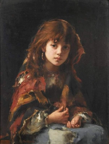Porträtt Av En Ung Flicka I En Sjal