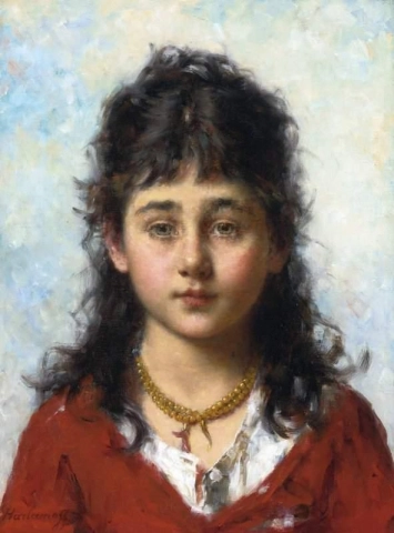 Portrett av en ung jente som bærer et halskjede