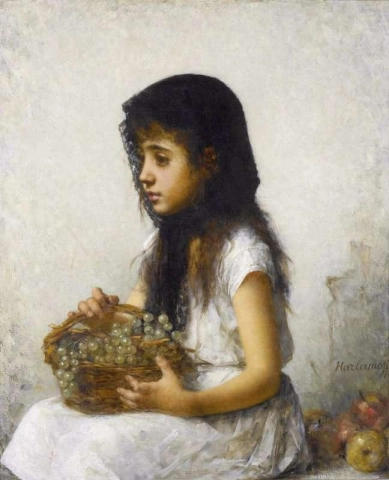 ブドウを持つ若い女の子