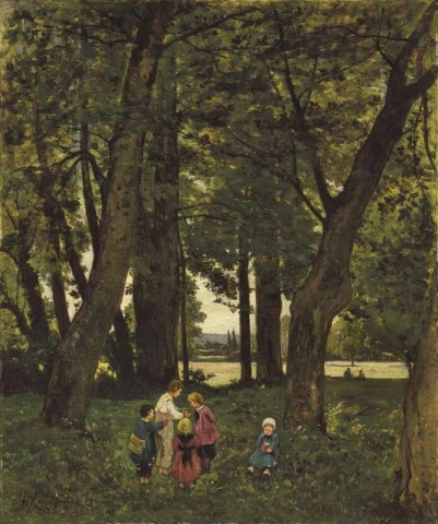 Grupo de crianças em uma floresta