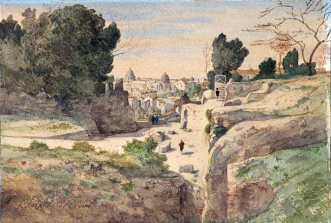 Rome gezien vanaf de hoogte met de koepel van de Sint-Pietersbasiliek, 1864