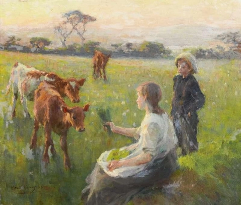 子牛に餌をやる 1906
