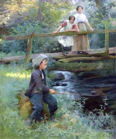 Pescando em um riacho na floresta, 1906