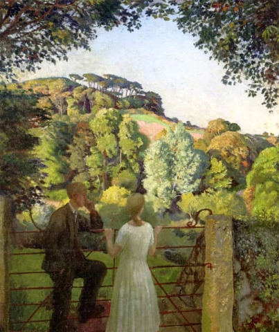 Midge Bruford y su prometido en Chywoone Hill Newlyn