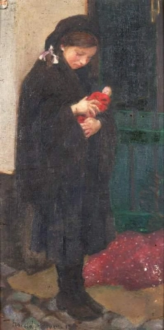 Retrato de uma menina segurando uma boneca 1913