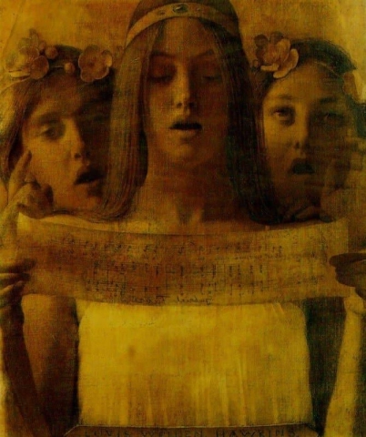 Meninas cantando música de Gabriel Fabry, ca. 1903