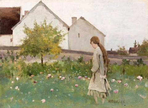 Ung jente i en hage
