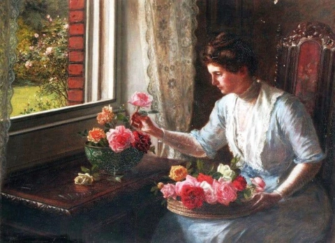 En bricka med rosor 1913