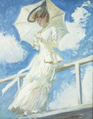 Madame Helleun muotokuva sateenvarjon kanssa