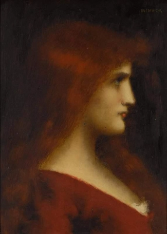 横顔の赤い髪の若い女性の肖像画
