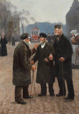 Tres hombres conversando en Copenhague