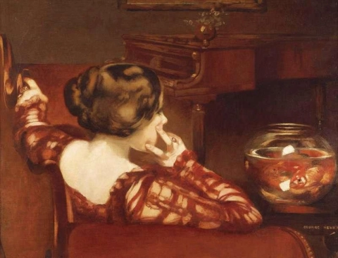 A Girl Seated By A Bowl Of Goldfish