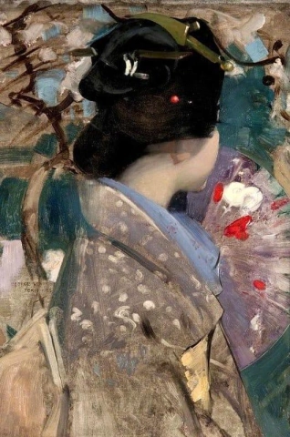 سيدة يابانية مع مروحة 1894