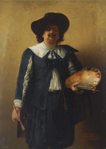A Selfportrait Of The Artist Standing Three Quarter Length Wearing A 17th Century Style Costume