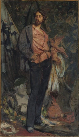 Retrato de Julien Dillens em pé, segurando seu Prix De Rome 1877
