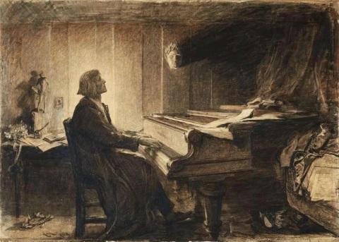 Franz Liszt an einem Flügel