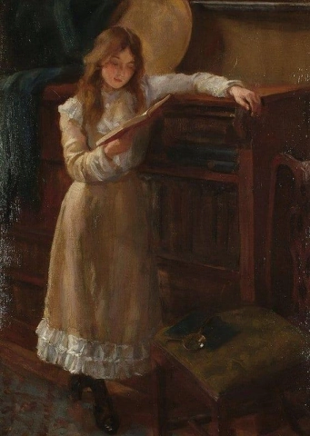 一个年轻的女孩读书