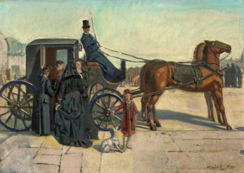 Zweispanner Kutsche Auf Platz a Madrid 1878-79