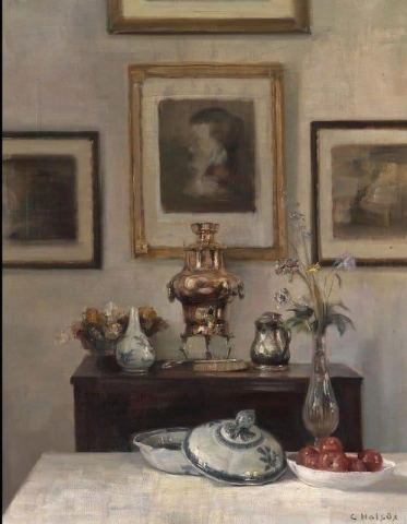 Dining Room Interior With A Chinese Export Porcelain Bowl And Tomatoes On A Dish On The Table