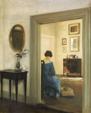 Interior Med Sittande Kvinna