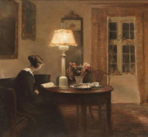Interior con una mujer leyendo 1