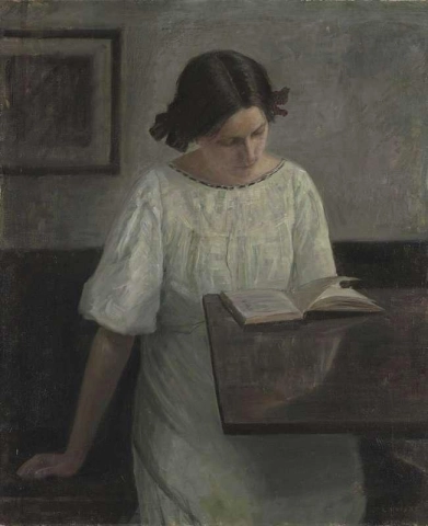 Konstnärens fru i vit läsning