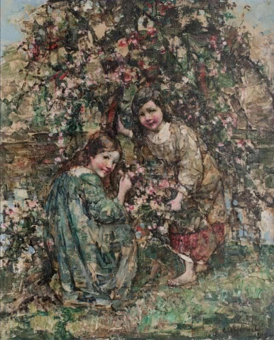 Plukkende kirsebærblomster 1919