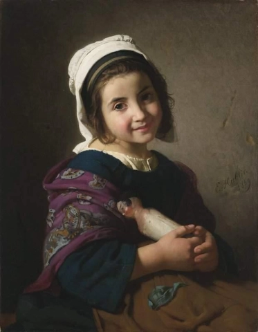 En ung jente med dukken sin 1869