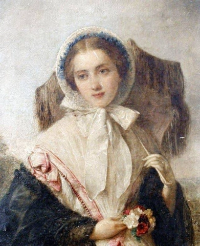 Nuori tyttö possuilla 1859