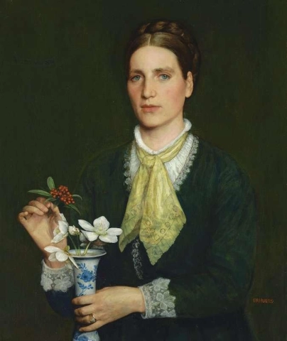 Robert Portrait Of Elizabeth Webb Holding A Vase Of Flowers 1876