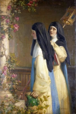 回廊にいる二人の修道女