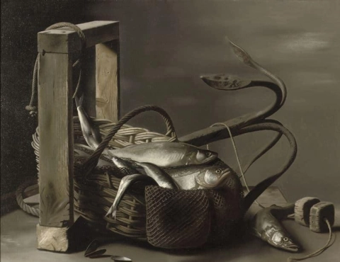 A Still Life With Fish In A Basket And An Anchor