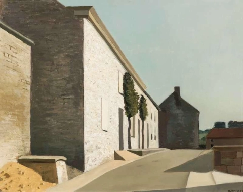 Belgische Straße mit zwei Kiefern, ca. 1960