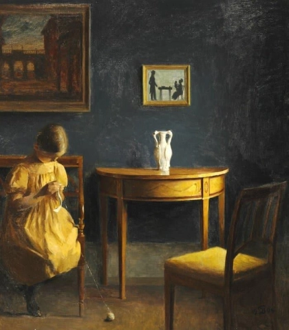 Interior From Ilsted S Home With His Daughter Crocheting 1904