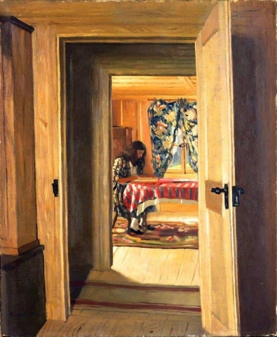 Interior With A Young Girl Writing 1905