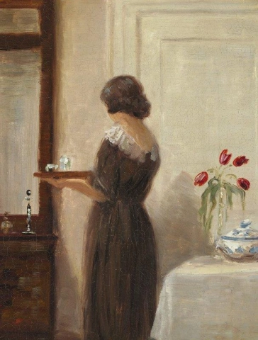 Interior With A Young Woman Seen From The Back
