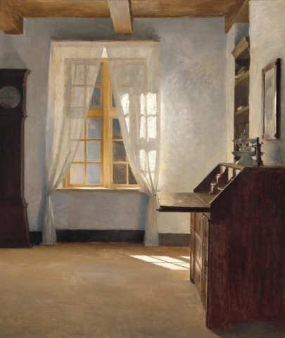 阳光透过窗户的室内，约 1902 年