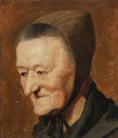 ボンネットをかぶった年配の女性の肖像画 1882